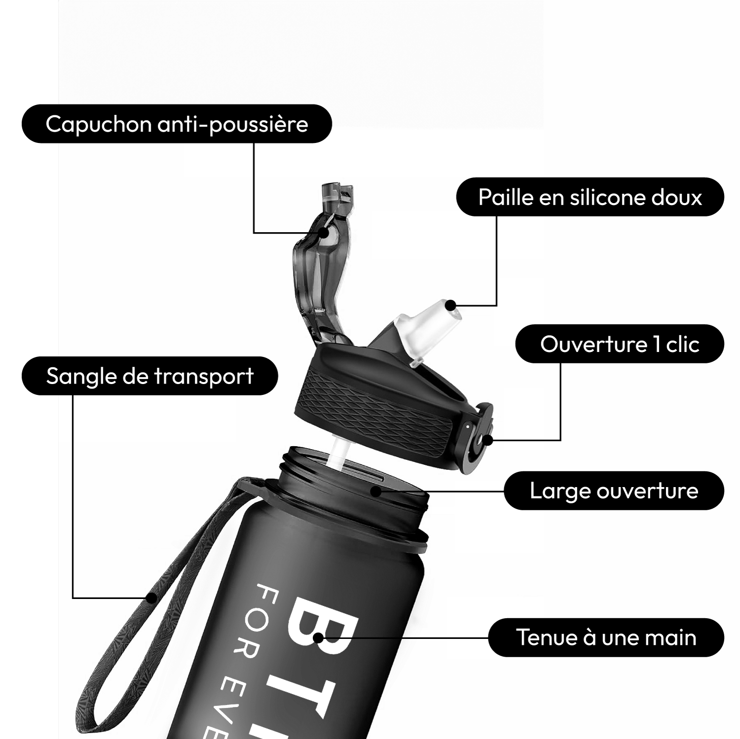 Gourde de fitness BTRND Hydra 1000ml (Black Charcoal)